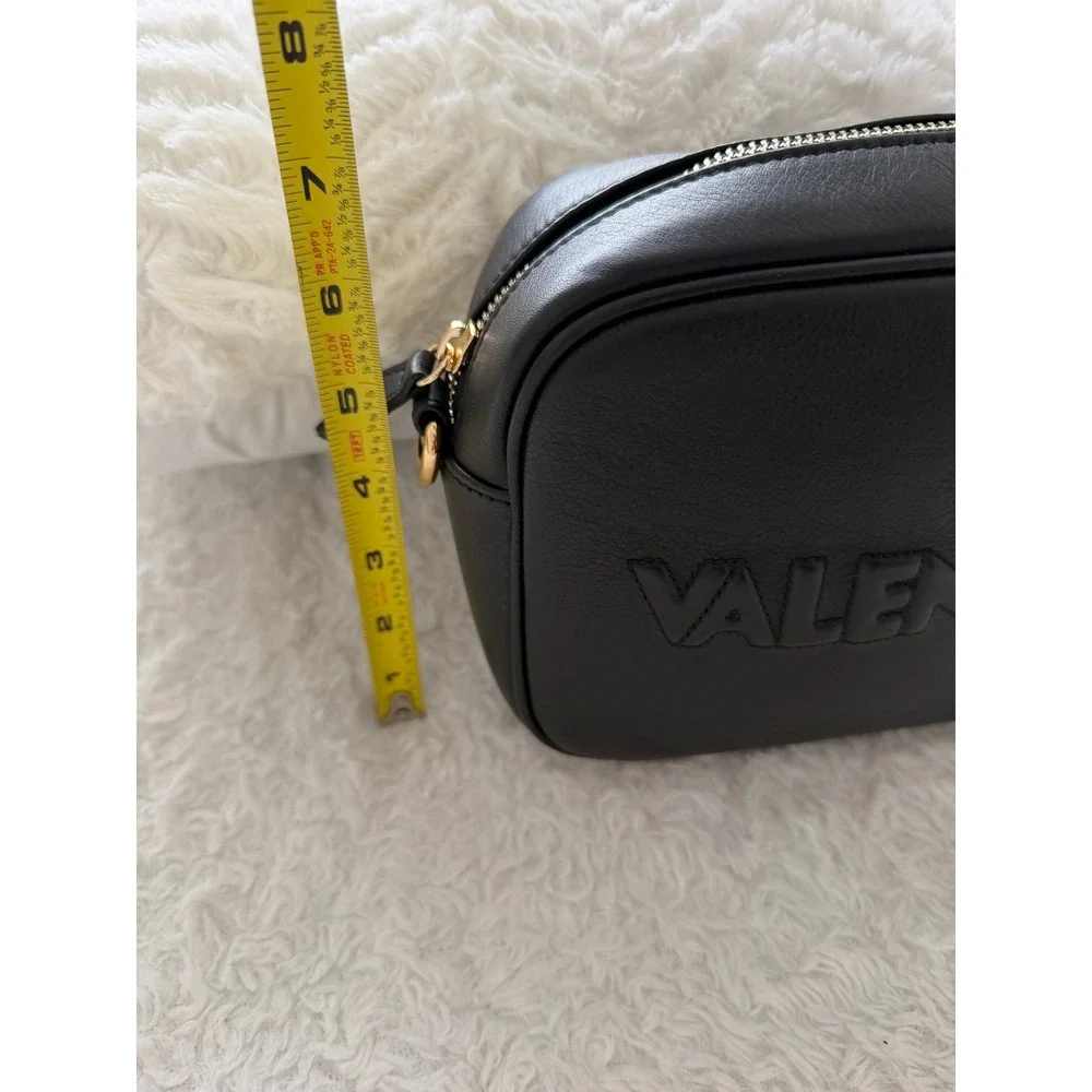 Valentino Camera Bag Womens Small Leather Embossed Logo Black Excellent